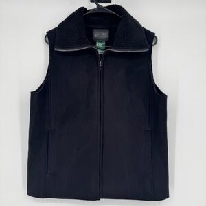 Lauren Ralph Lauren Black Fleece Lined Vest Sherpa Collar‎ Zip Front Vintage M